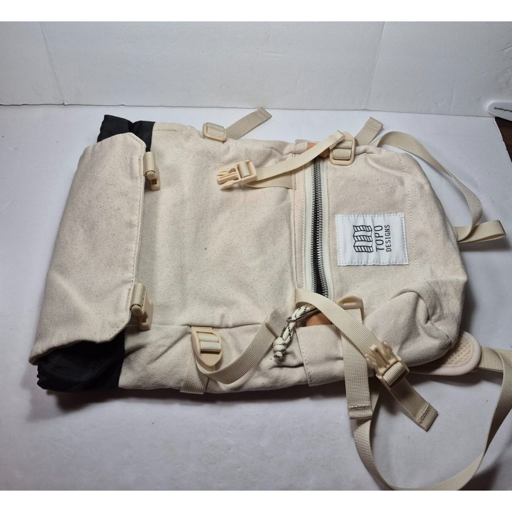 Topo Designs Rover Pack Mini Canvas Backpack Cream Canvas Black Interior
